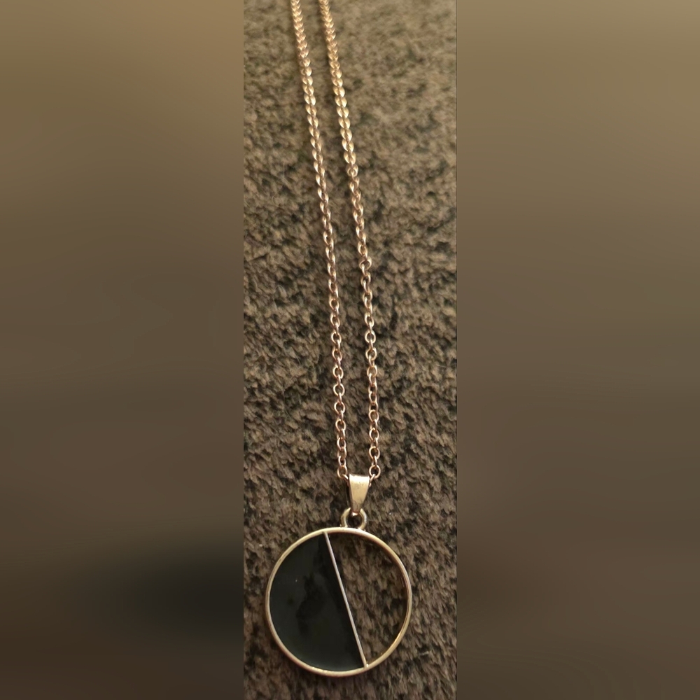 Minimalist Gold & Black Half Moon Pendant Necklace